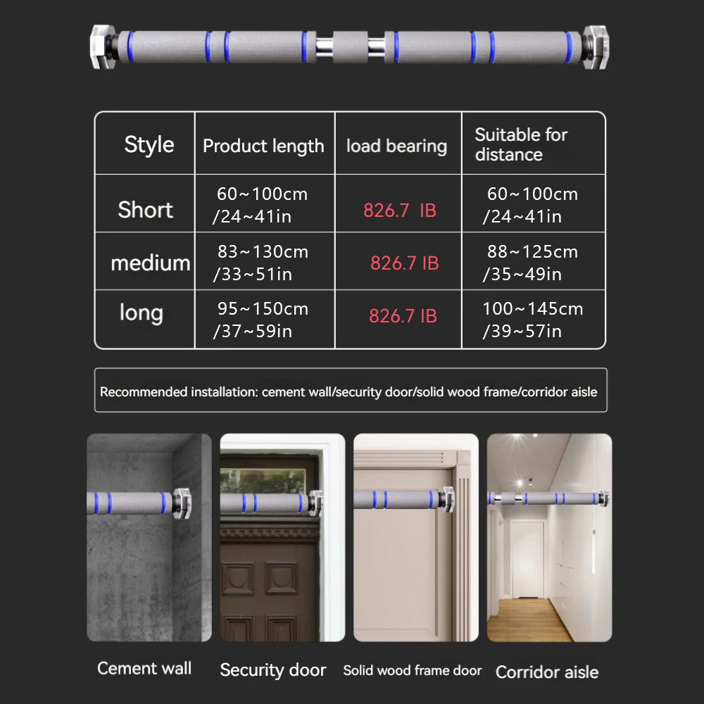 Heavy Duty Telescopic Pull Up Bar Doorway Mounted Adjustable Non-Slip Chin-Up for Home Gym Strength Training Men Women Fitness