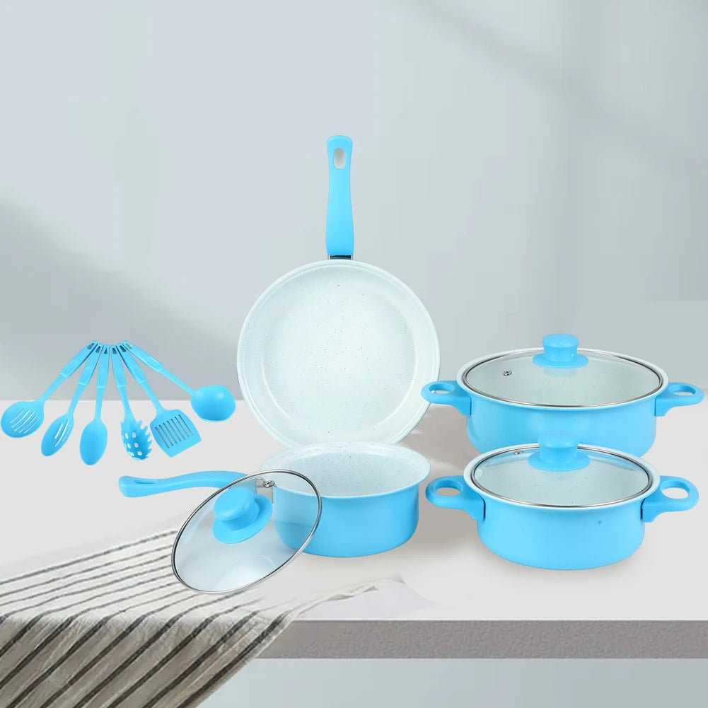 12-Piece Non-Stick Cookware Set Cooking Pot with Lid Milk Pot Maifan Stone Frying Pan Stackable Pot Set for All Types of Cooker
