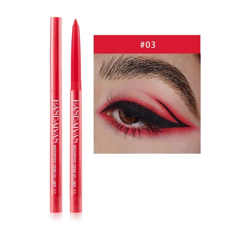 Red waterproof gel eyeliner with dramatic graphic eye makeup look, shade 03.