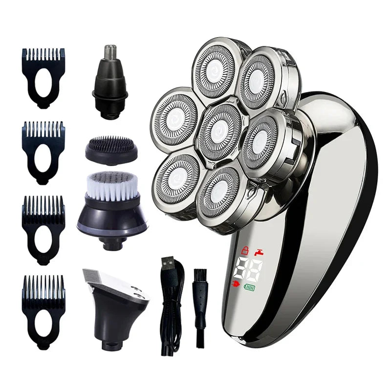 5 In 1 Electric Shaver For Men Bald Head Hair Clipper Nose Trimmer 7D Floating Blade Head Shaving Beard Knife Rechargeable Razor