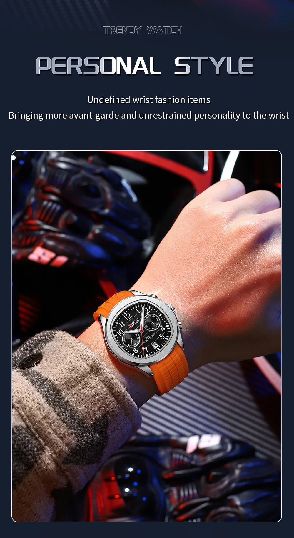 OFNS 8020 Fashion Men's Quartz Watch Double Hole Five Needle Waterproof Luminous Calendar Business Men's Quartz Watch