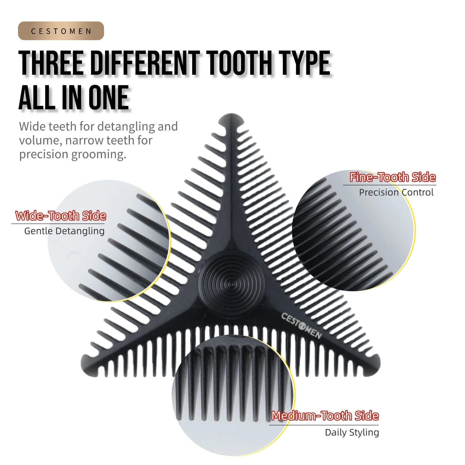 2/4Pc New Triangular Pocket Rotating Combs Fidget Bearing Portable Oil Head Comb For Men Mini Beard Combing Barber Styling Tools