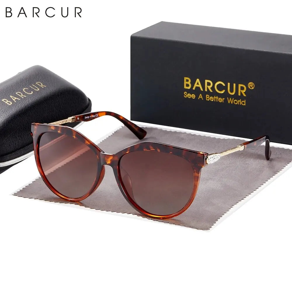 BARCUR Polarized Cat Eye Sunglasses Women Gradient Round Sun Glasses for Women Oculos Lunette De Soleil Femme