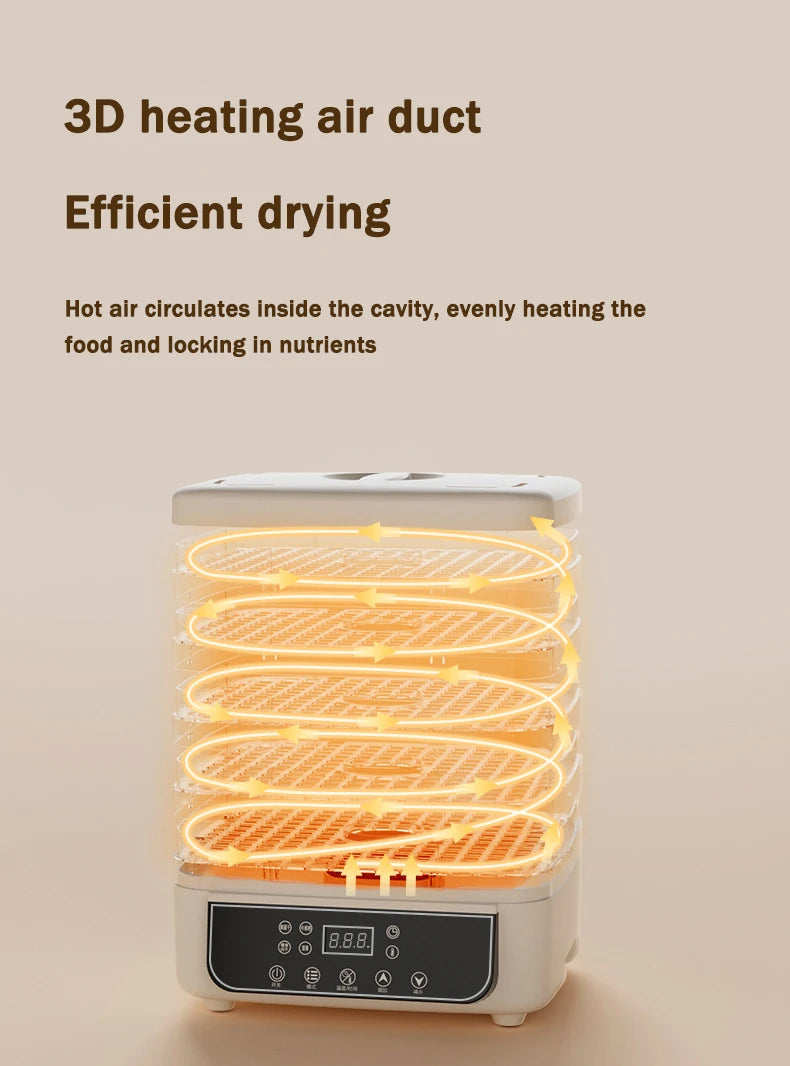 DMWD Dried Food Dehydrator Herb Fruit Vegetable Dehydration Drying Machine Smart Timing 5 Trays Pet Snacks Meat Hot Air Dryer EU
