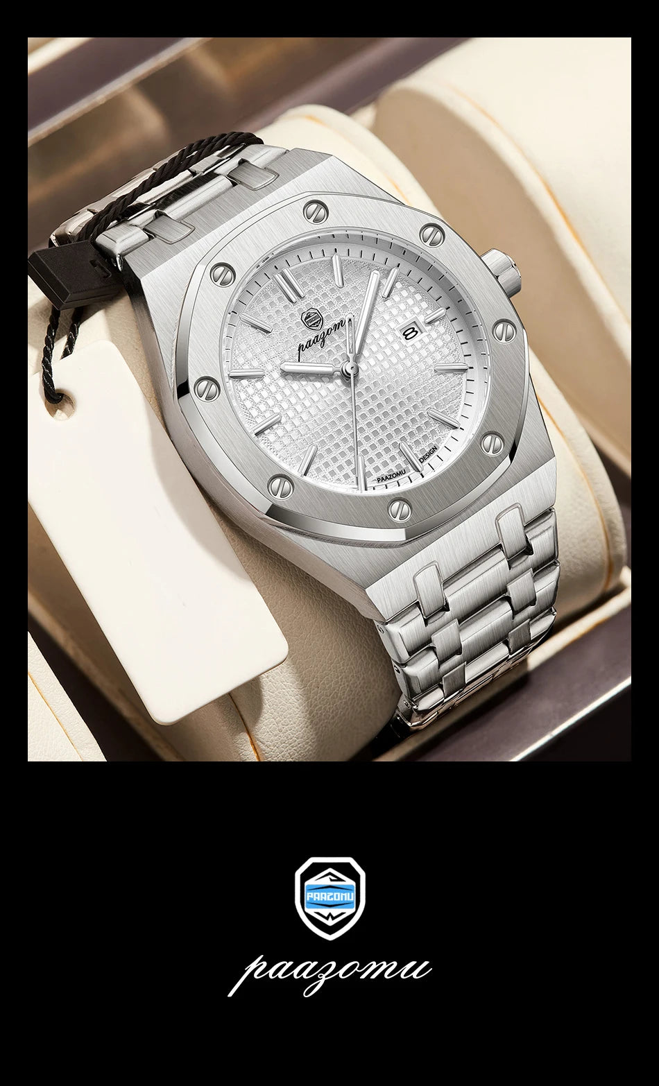 PAAZOMU Luxury Business Man Wristwatch Waterproof Luminous Date Men Watch Stainless Steel Fashion Quartz Watches For Men Reloj