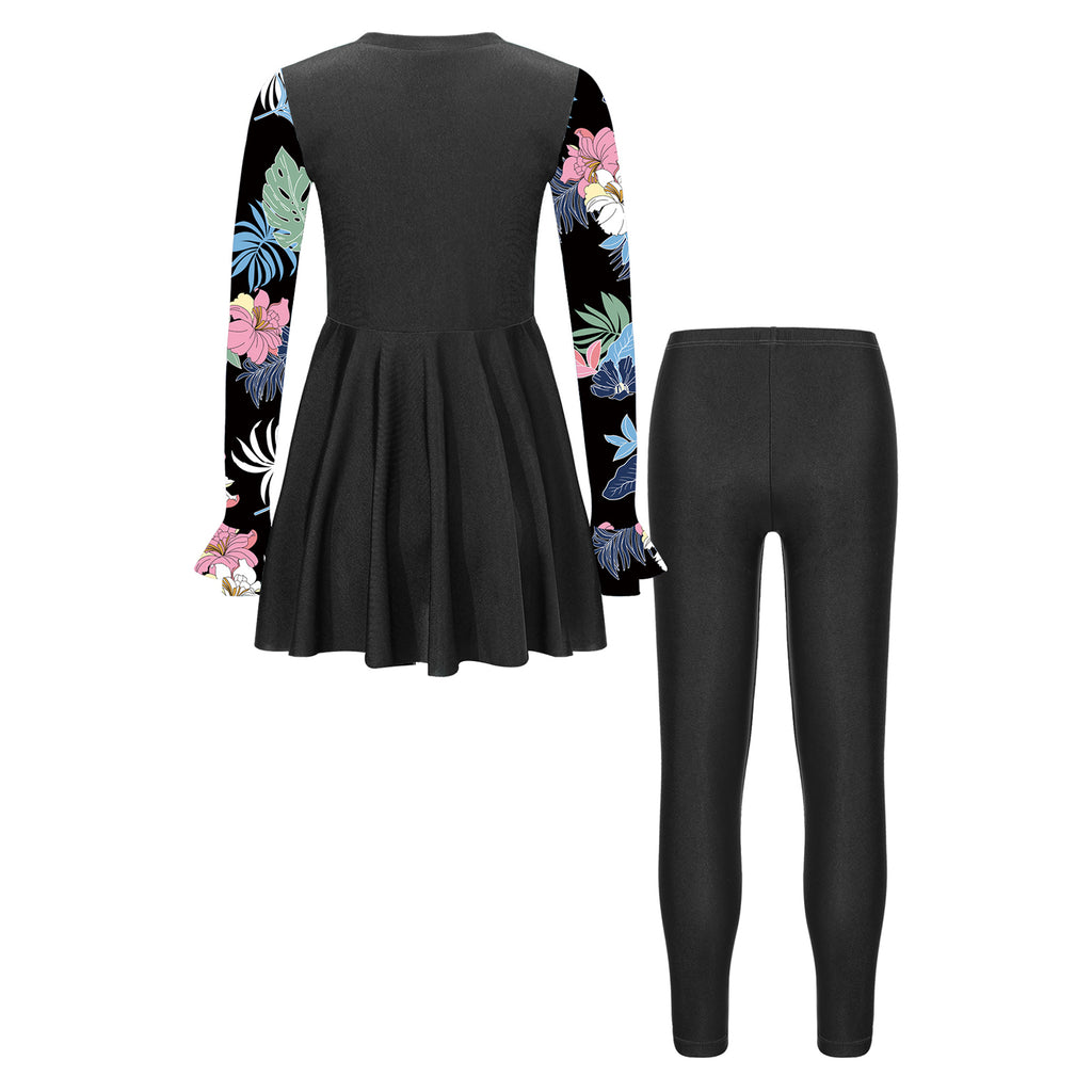 Girls Swimsuits 2 Piece Rash Guard Set UPF 50 Sun Protection Long Sleeve Swim Dress with Leggings Kids Full Body Cover Beachwear