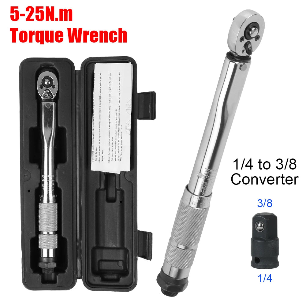 5-25N.m Micrometer Professional Adjustable Torque Wrench 1/4'' Drive Spanner Hand Tool For Car Bicycle Motorbike Use