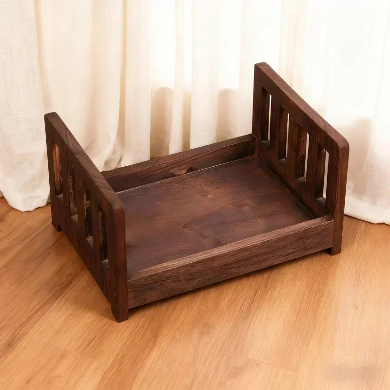 1pc Vintage Detachable Wooden Mini Bed Baby Chair Newborn Photo Shoot Essential Props Practical Children's Photography Furniture
