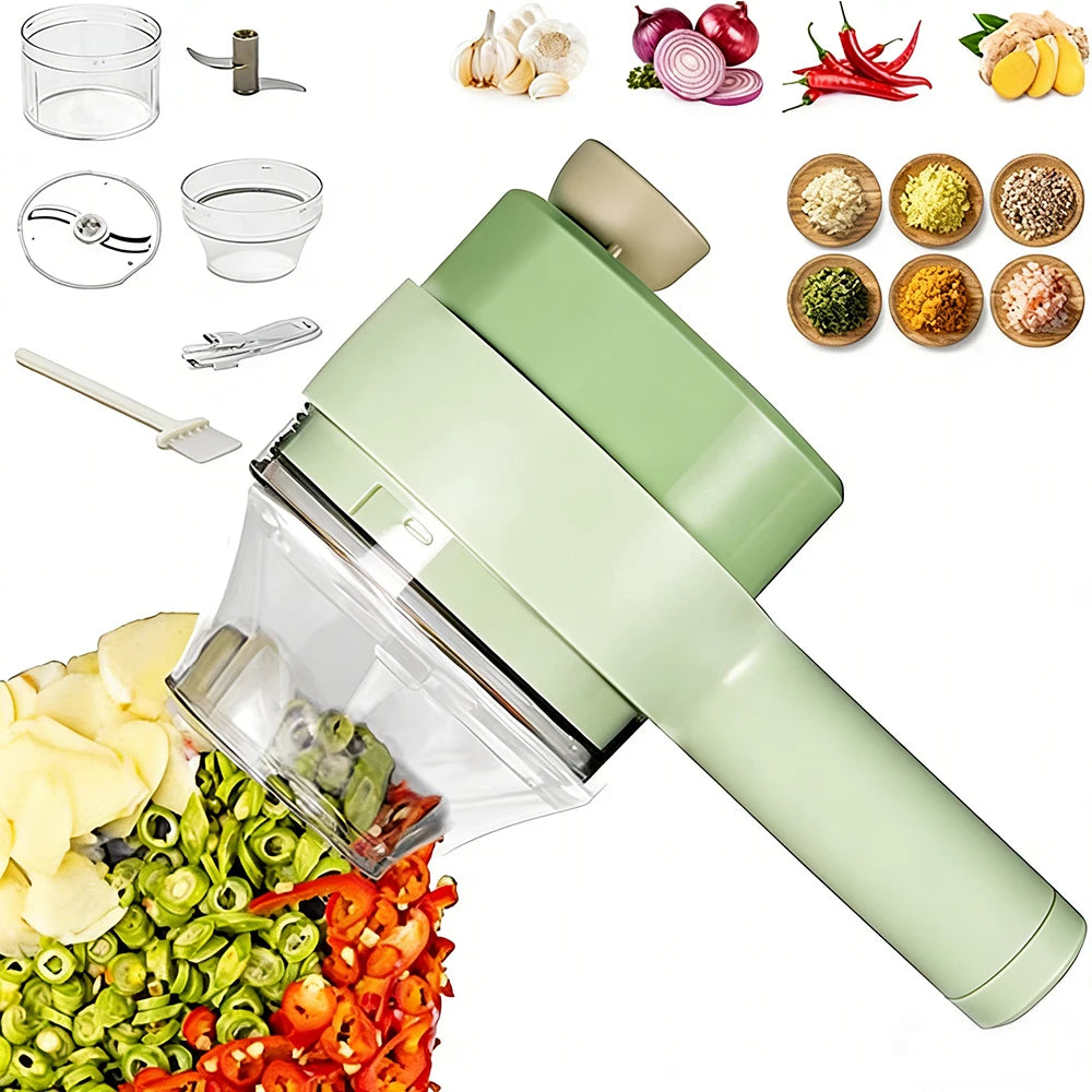 Multi-Functional Portable Wireless Vegetable Processor Electric 4-in-1 Vegetable Cutter Set, Easy to Charge With Egg Cream Whisk