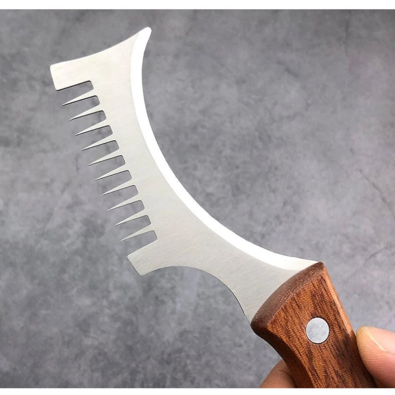 403 Stainless Steel Wide Tooth Green Onion Slicer Kitchen Solid Wood Handle Onion Cutter Shredder Vegetable Cutting Gadget Tool