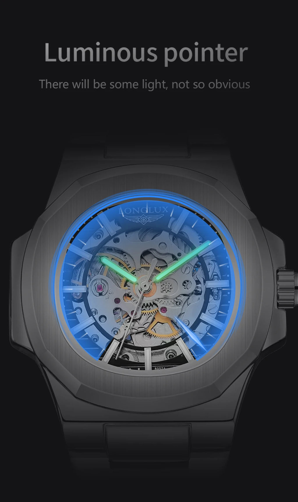 LONGLUX Men automatic mechanical watch luxury watches waterproof skeleton business cheap wholesale stainless steel gift watch