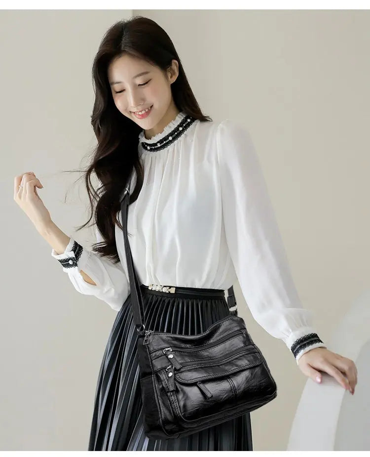 Large Capacity Soft Leather Shoulder Bag Casual Crossbody Bag for Middle-Aged Women 2025 New Style Versatile Mom Bag