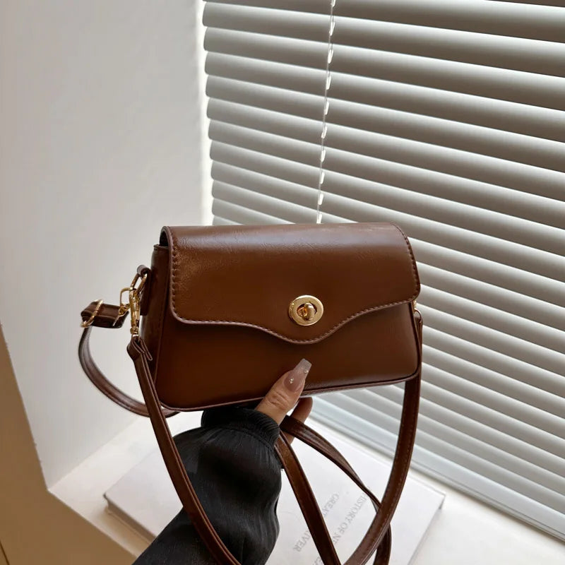 Retro Style Commuter Women's Small Square Bag Fashionable Shoulder Crossbody Bag Soft PU Leather Casual Handbag