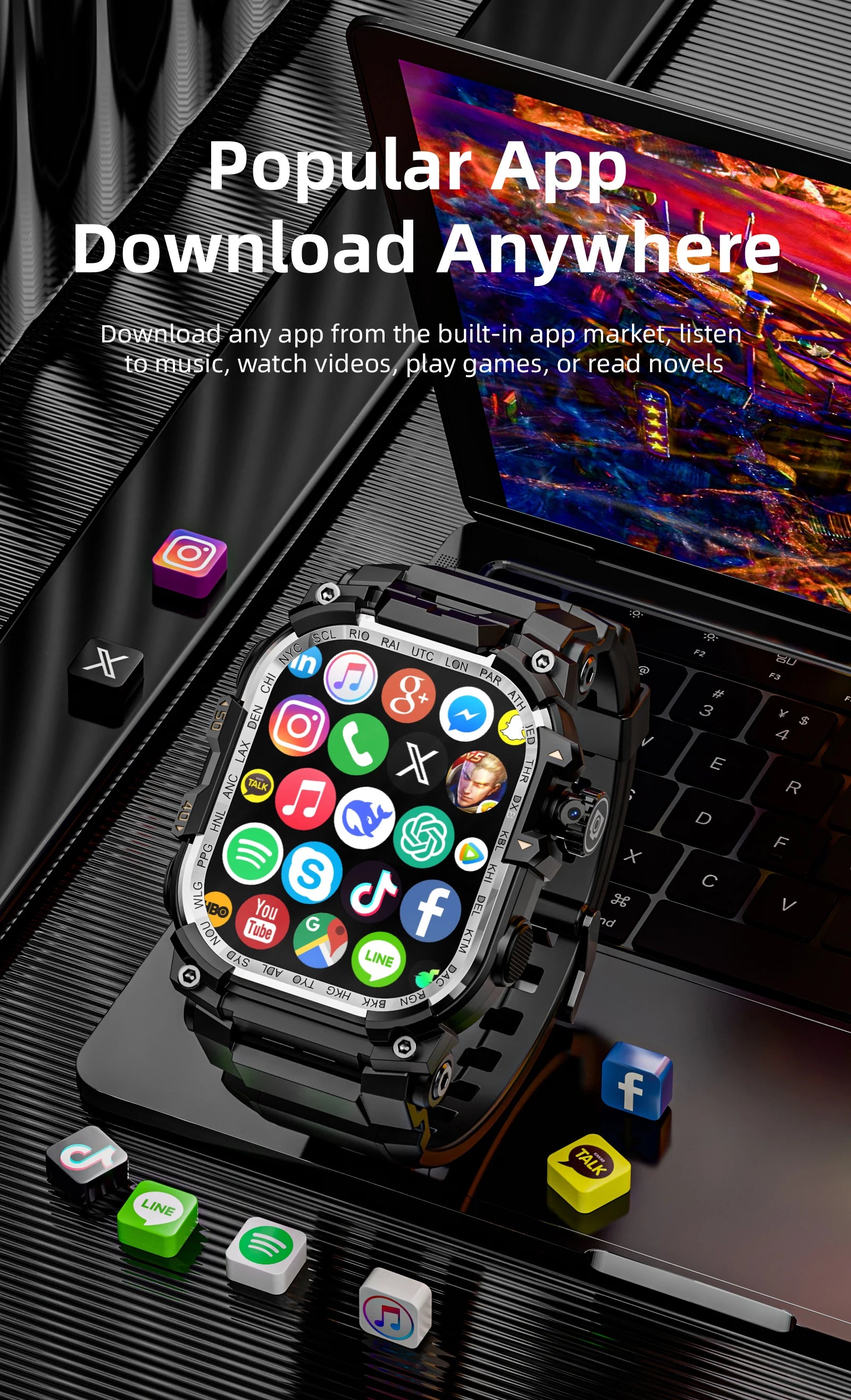 APPLLP 7 MAX 5G LTE Smartwatch 2.06inch Amoled Larger Screen Android 10.0 Smart Watch With 8MP Rotary Camera Sim Card Slot WIFI
