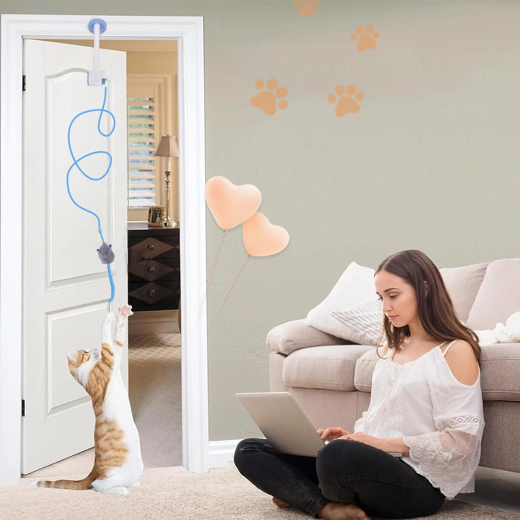 Retractable Door Hanging Automatic Retractable Kitten Toys Independent Play Hanging Door Cat Toys for Cat Kitten Playing Exercis
