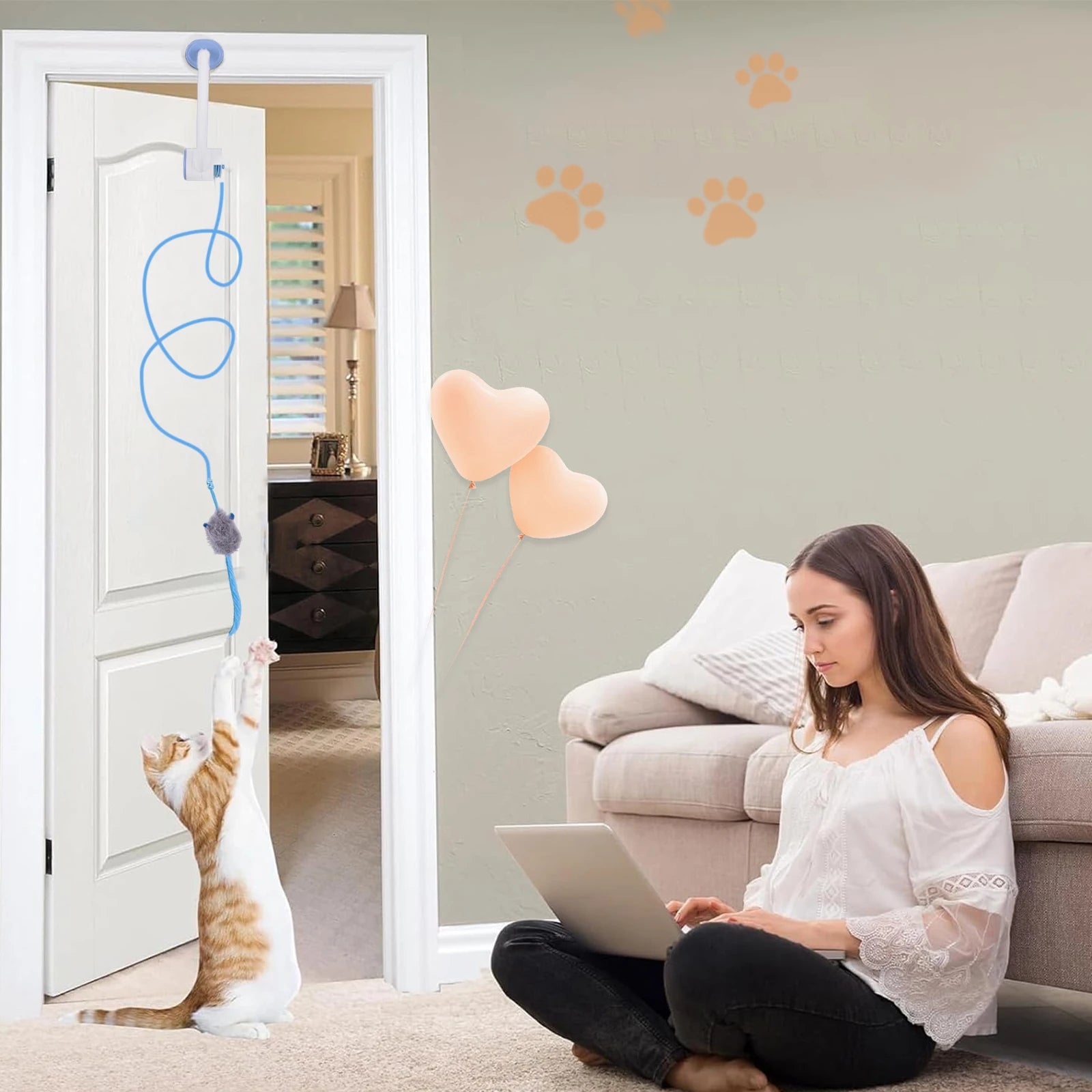 Retractable Door Hanging Automatic Retractable Kitten Toys Independent Play Hanging Door Cat Toys for Cat Kitten Playing Exercis