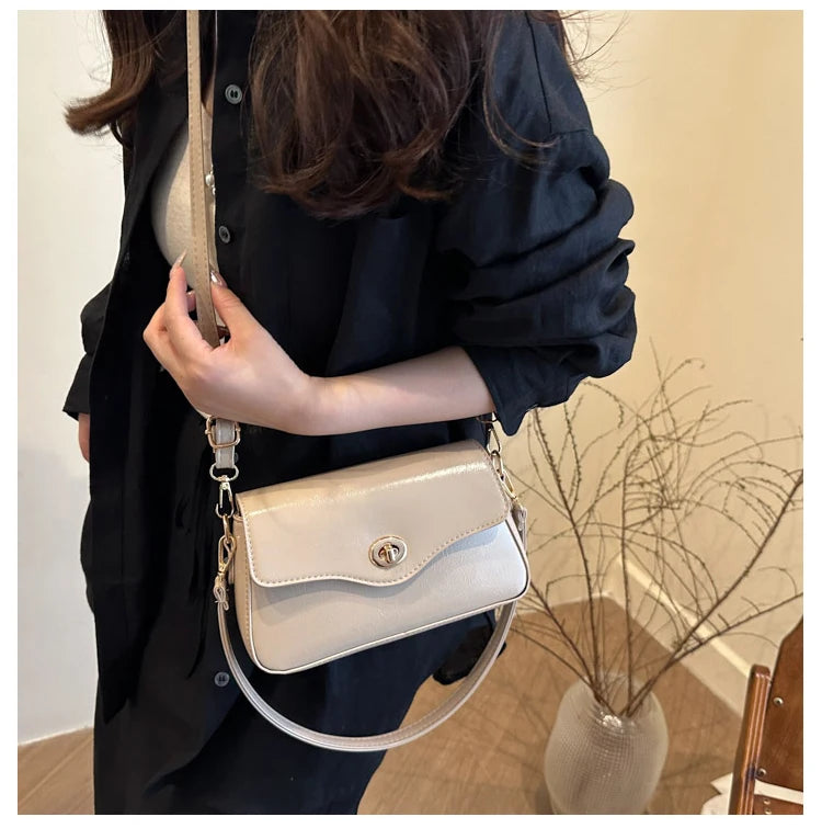 Retro Style Commuter Women's Small Square Bag Fashionable Shoulder Crossbody Bag Soft PU Leather Casual Handbag