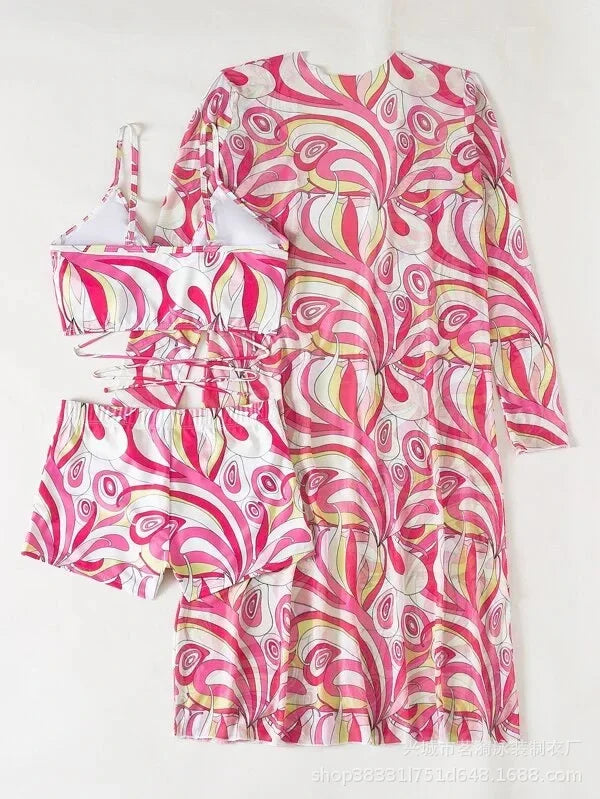 Mingyi New Multi-Color Mesh Cover up Sexy Leg Lengthening Swimsuit Top Bottoms Three-Piece Set Women's Swimwear