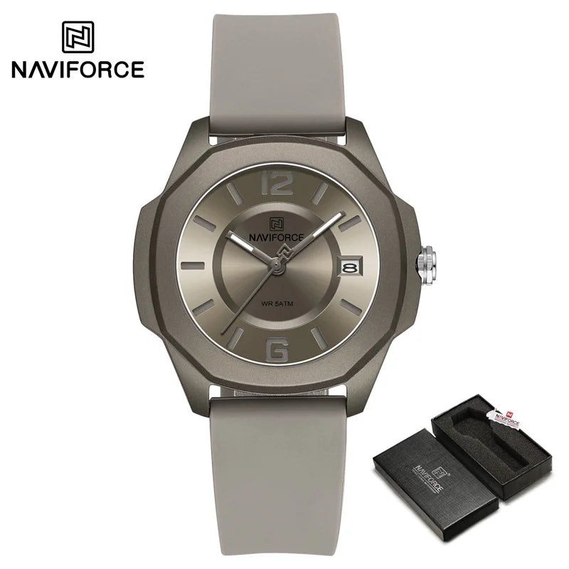 NAVIFORCE Sports Casual Watches for Woman Soft Silicone Strap Classic Fashion 30m Waterproof Date Display Ladies Gift Wristwatch