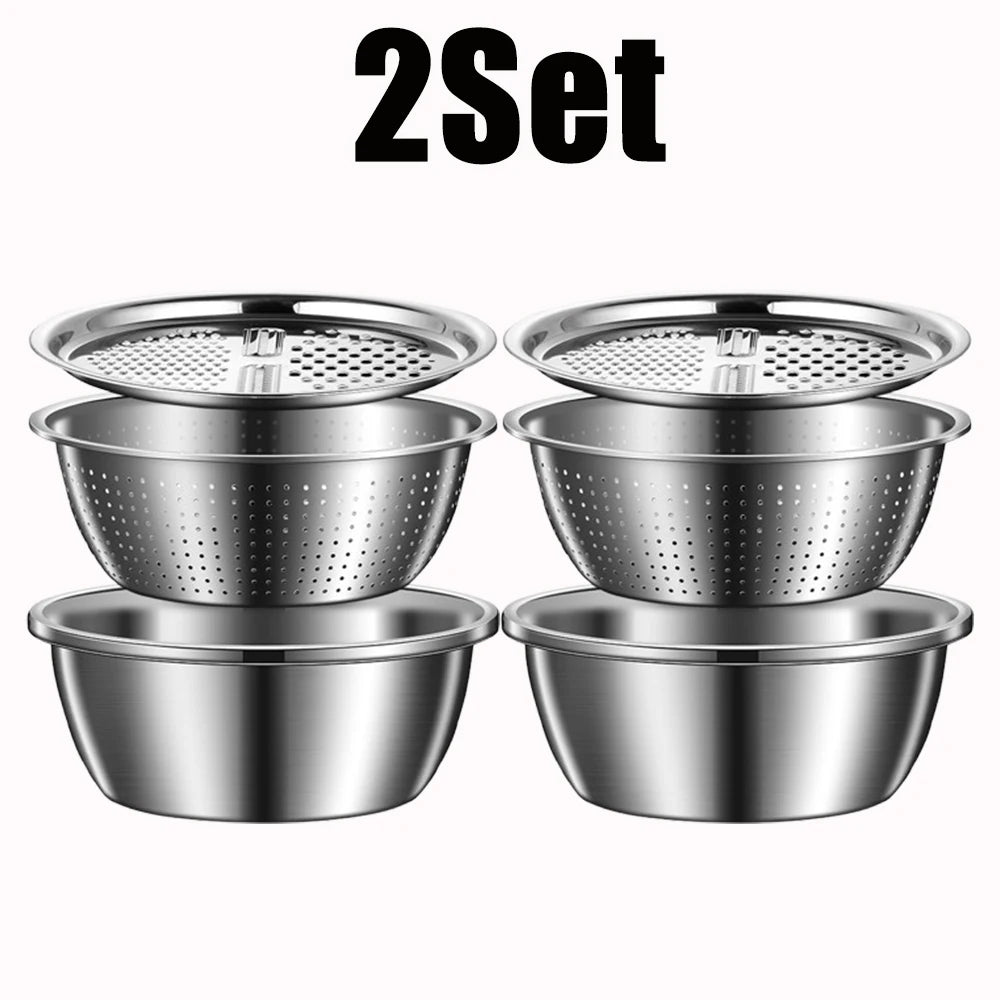 3PCS/1Set Vegetable Slicer, Stainless Steel Slicer, Potato Slicer, Vegetable Washing Basin, Drain Basket, Multifunctional