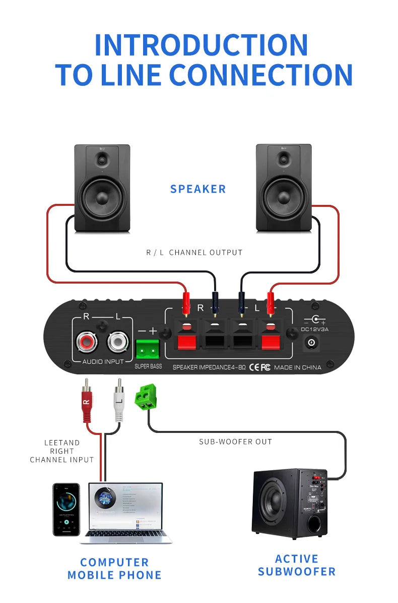 LP-838USB 2.1Channel Amplifier 12V Car Home Amp USB BT Lossless Music Play Digital Audio Amplificador with Remote Control HiFi