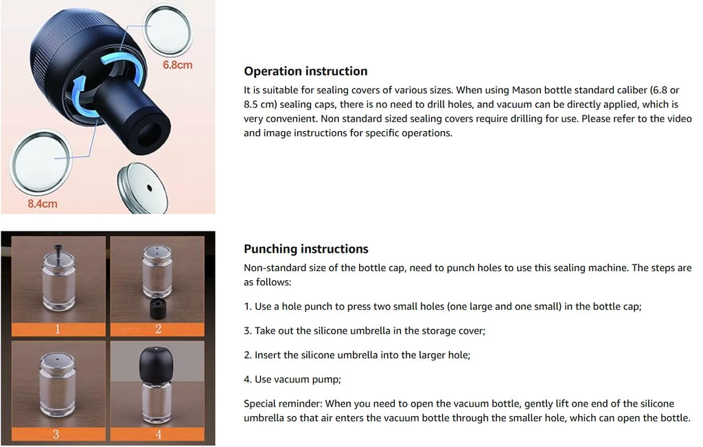 Electric Automatic Kitchen Mini Mason Jar Vacuum Sealer Kit - Pump Machine with Lids Food Preservation Jar Sealer Set