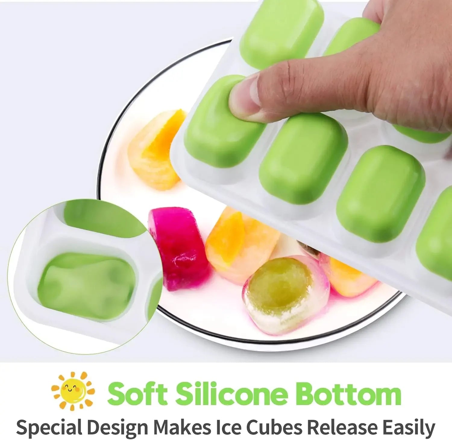 Silicone Ice Cube Mold Trays Reusable Ice Tray with Lid 14 Cube Easy Release Whiskey Cocktail Freezer Container
