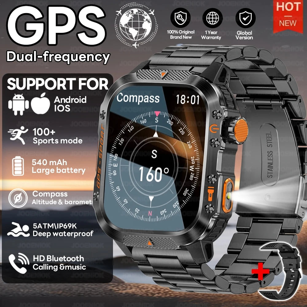 2025 New Dual-Frequency Satellite GPS Sports Smart Watch Compass Barometer Bluetooth Call 10ATM Waterproof Swim Smart Bracelet