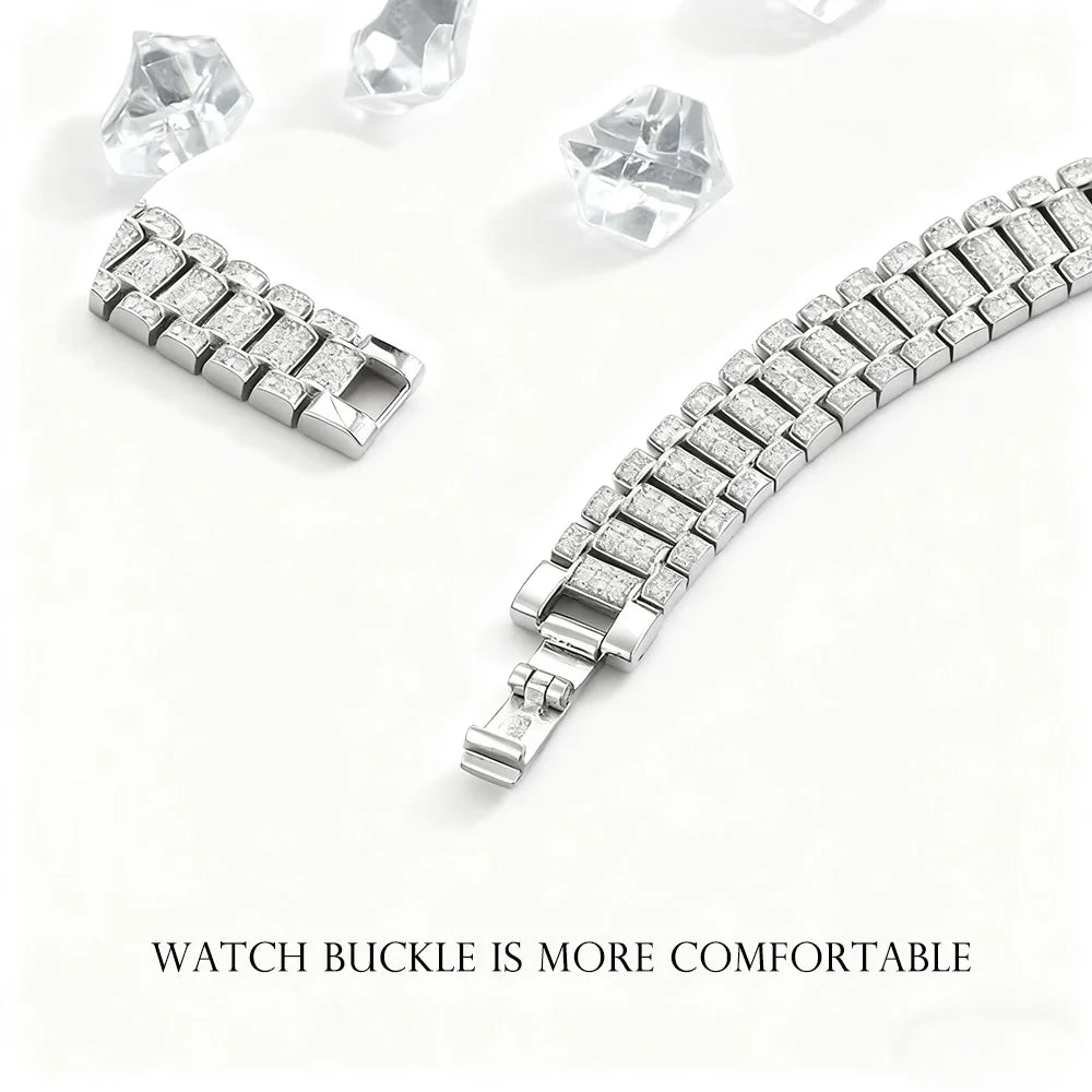 IGOTOS 1.2mm Moissanite Watch Chain Bracelet 925 Sterling Silver Certified Women Men Full Diamond Bangle Fine Jewelry