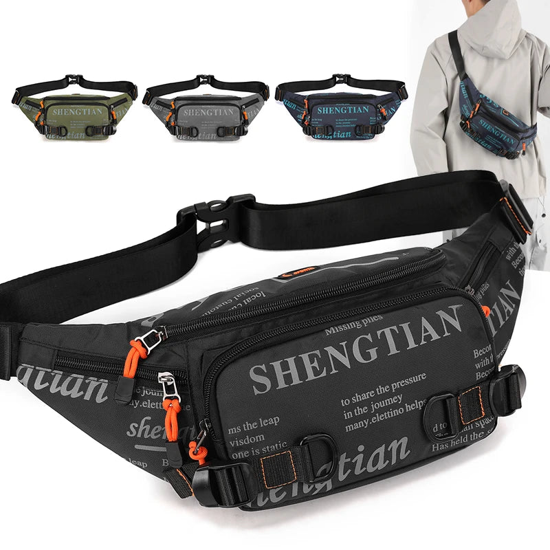 Summer Large Capacity Waterproof Nylon Sports Crossbody Bag for Men Casual Outdoor Leisure Mobile Phone Bag Trendy Sports Wai...