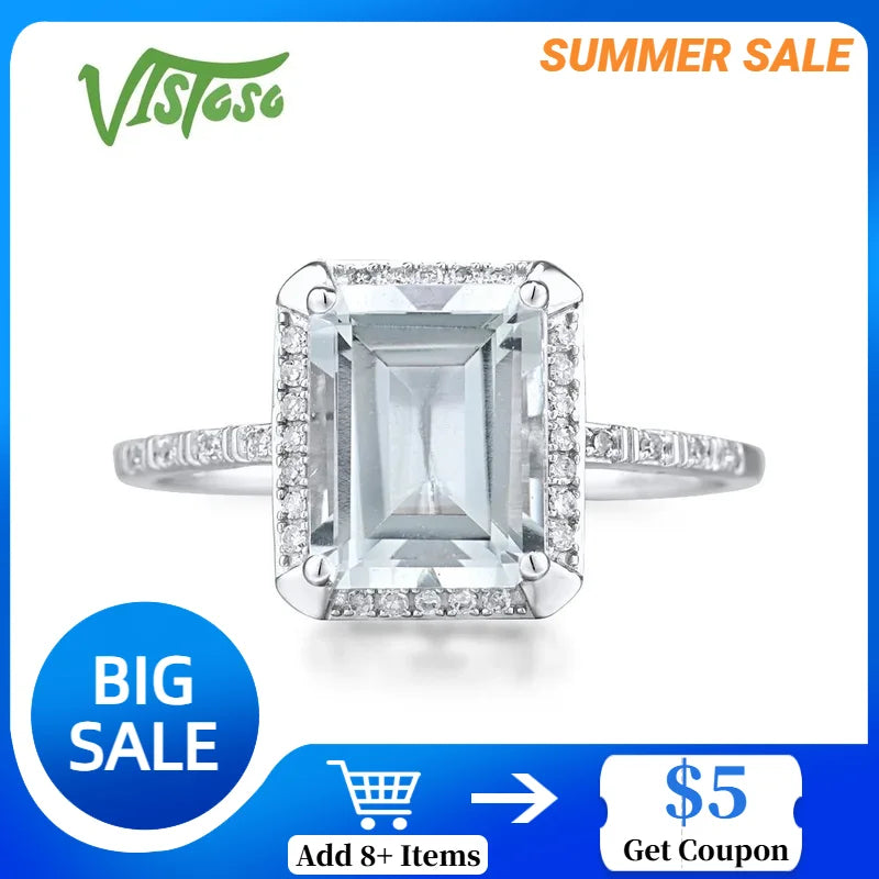 VISTOSO 14K 585 White Gold Rings For Women Shiny Diamond Limpid Sky Blue Topaz/Green Amethyst Anniversary Classic Fine Jewelry