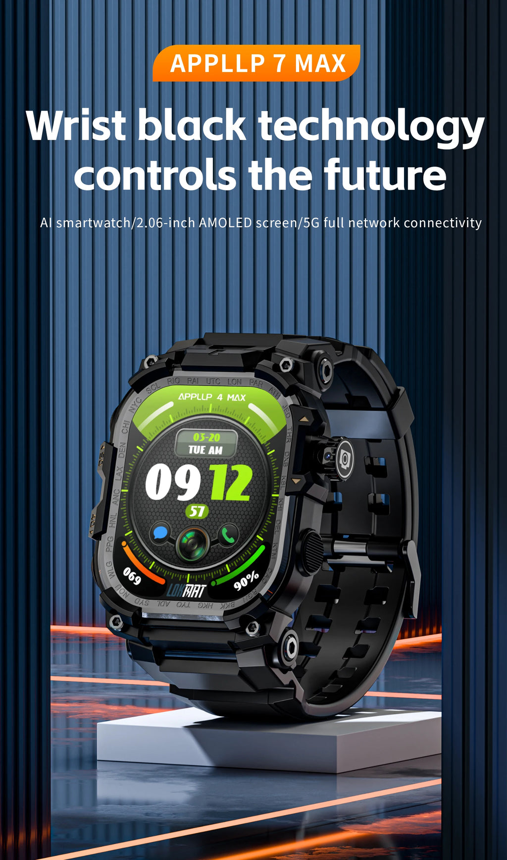 APPLLP 7 MAX 5G LTE Smartwatch 2.06inch Amoled Larger Screen Android 10.0 Smart Watch With 8MP Rotary Camera Sim Card Slot WIFI