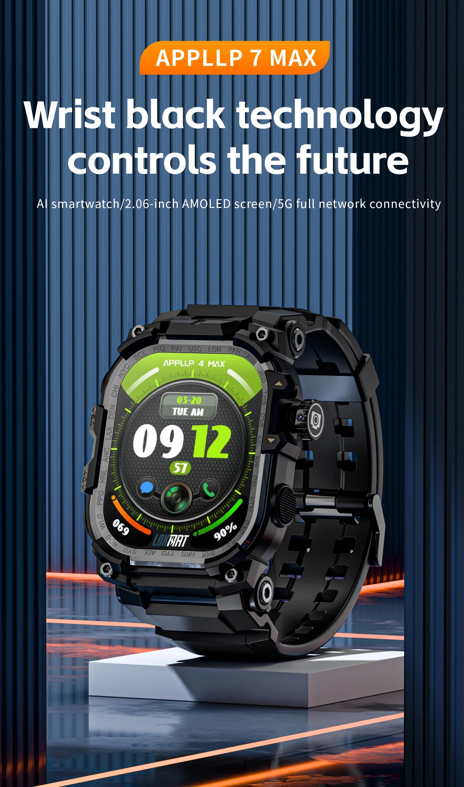 APPLLP 7 MAX 5G LTE Smartwatch 2.06inch Amoled Larger Screen Android 10.0 Smart Watch With 8MP Rotary Camera Sim Card Slot WIFI
