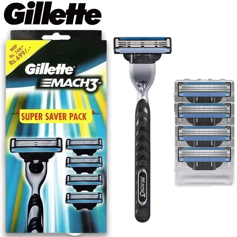 Gillette Mach3 Shaving Razor for Men,1 Razor Gillette 3-Blade Handle for Men’s Grooming,5 Razor Blade Refills,Lubrication Strip
