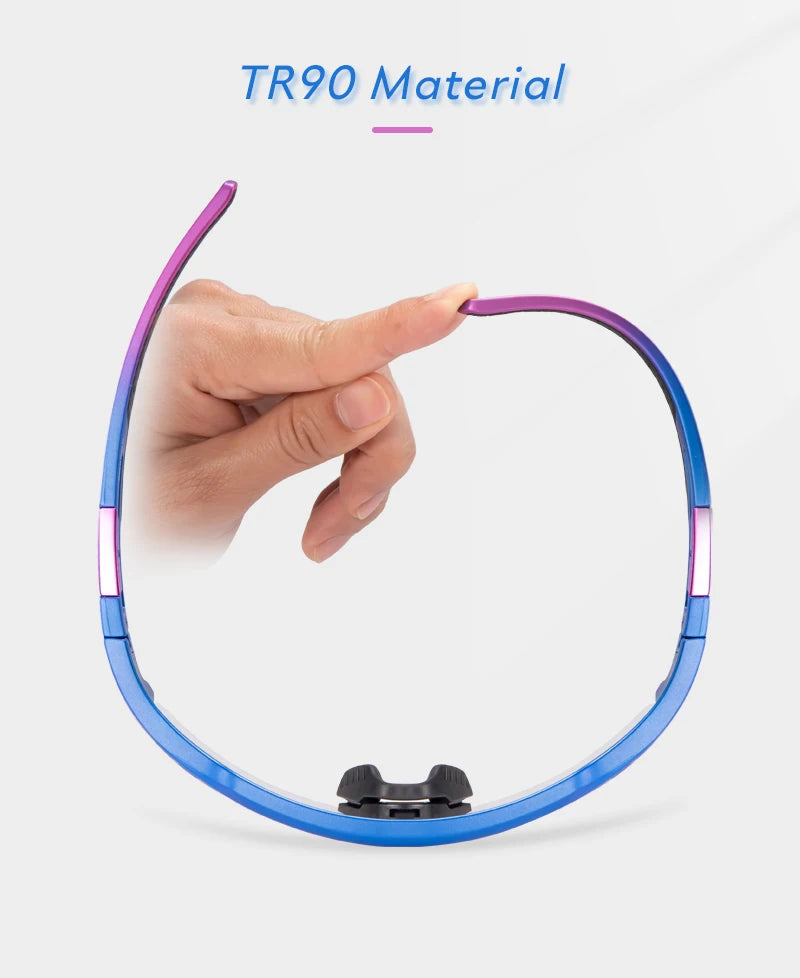 Hand flexing lightweight TR90 material blue and purple eyeglass frame with adjustable nose pad