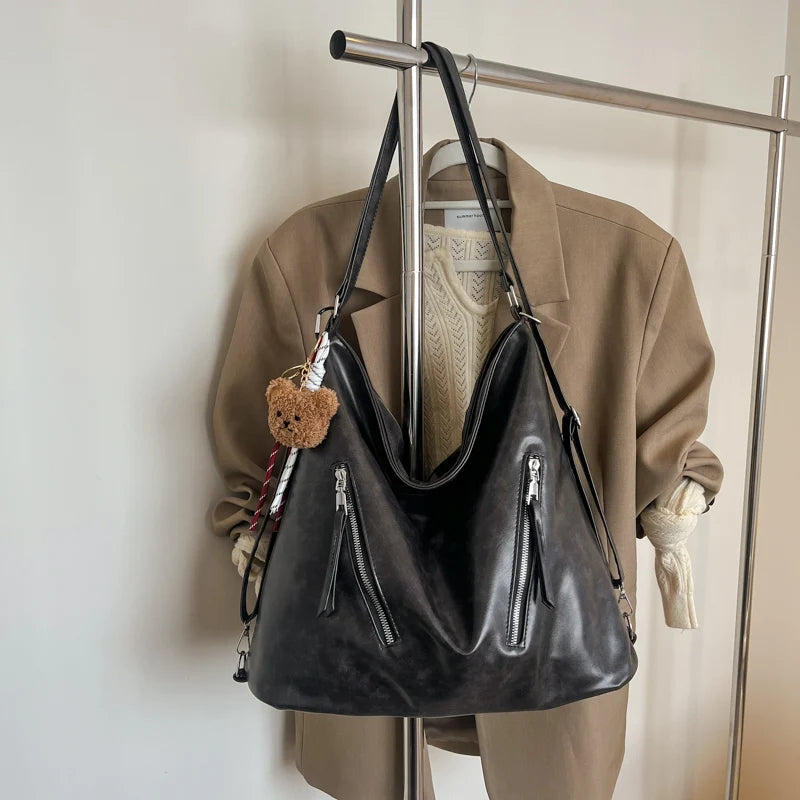 Retro Three-Use Large Capacity Commuter Tote Bag 2025 New Style Single Shoulder Backpack Crossbody Bag for Work Leisure