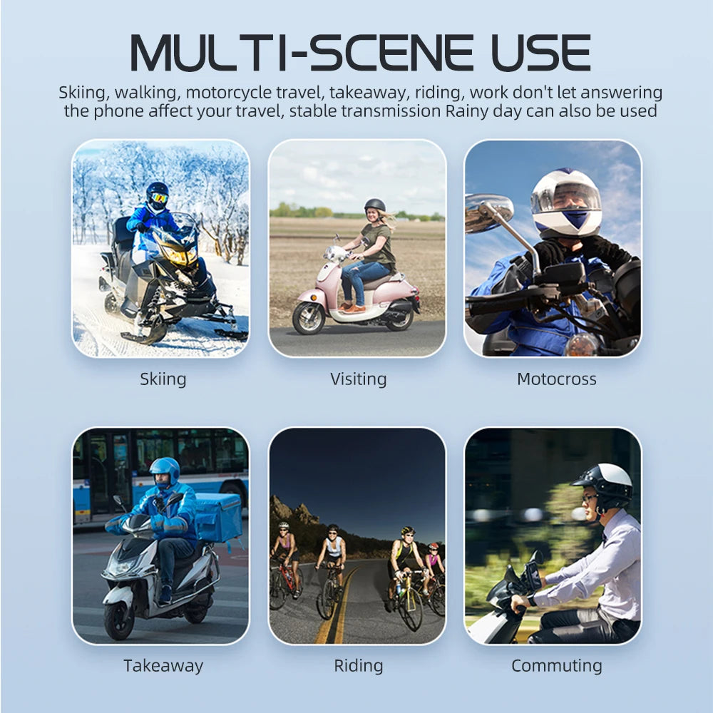 Bluetooth Motorcycle Helmet Headset Wireless IPX6 Waterproof Noice Reduction Earphone Super Long Standby HandsFree Headphone