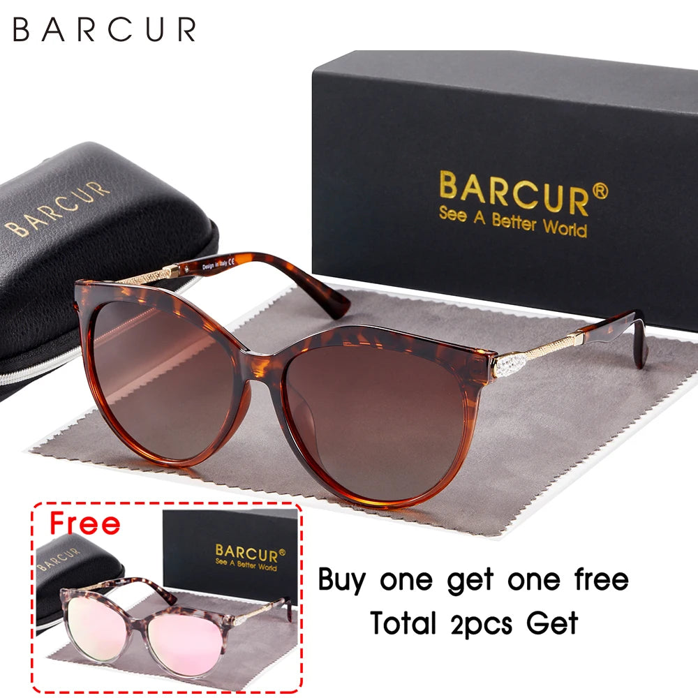 BARCUR Polarized Cat Eye Sunglasses Women Gradient Round Sun Glasses for Women Oculos Lunette De Soleil Femme