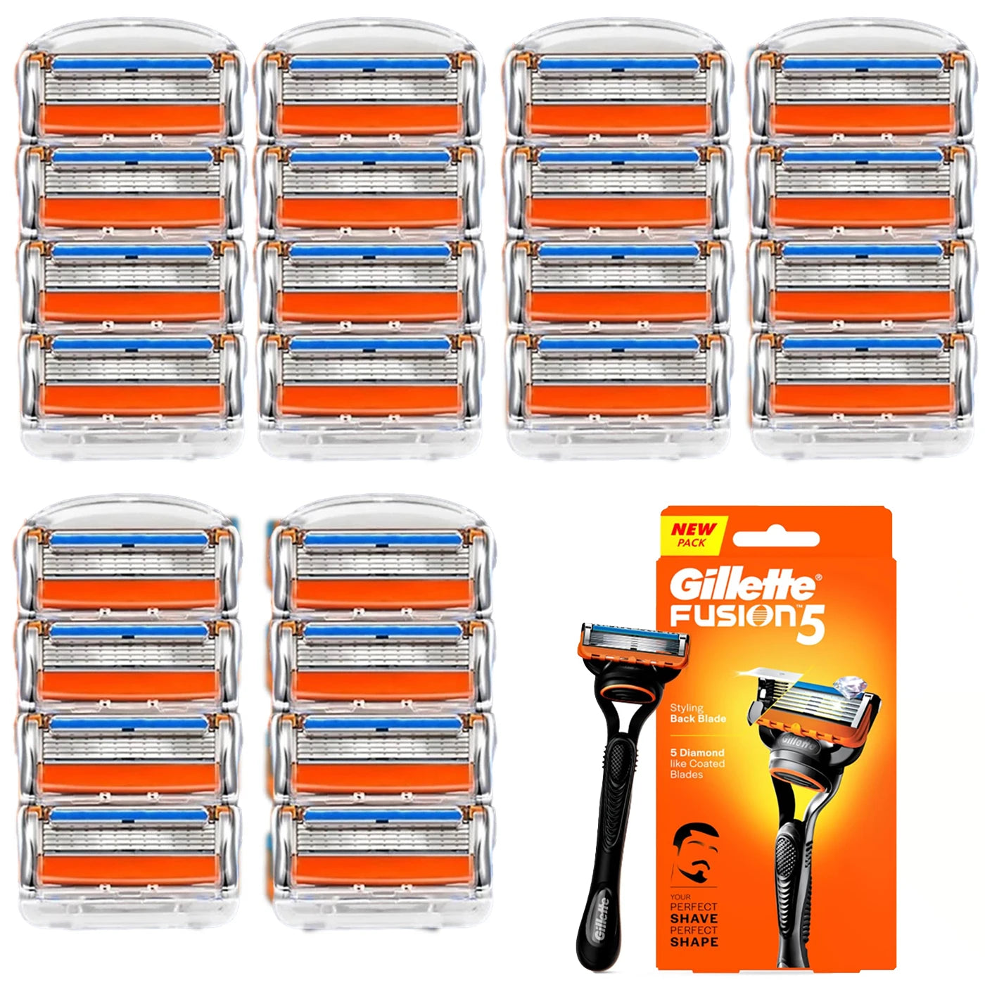 Gillette Fusion 5 Razor Set 1 Handle 25 Cartridges 5 Ultra-Thin Blades Lubrication Strip Back Trimmer