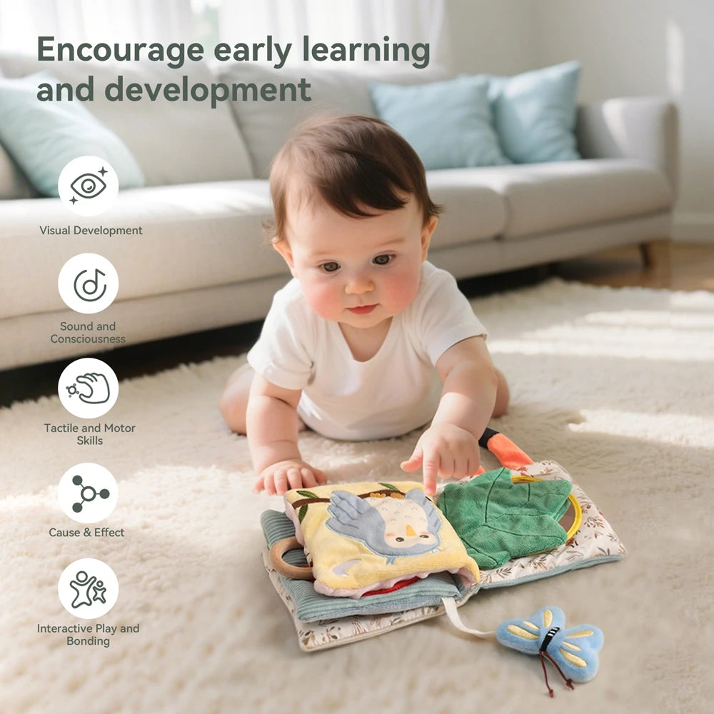 Baby Toys Cloth Book Early Educational Baby Toys Sensory Book Baby Soft Books Toys Fluffy Cartoon Elephant Books With Mirror