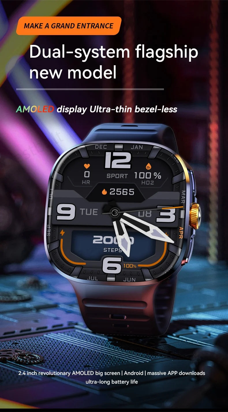Original M99 Smartwatch with 2.4 Inch AMOLED Screen 4G/5G SIM Card Slot GPS WiFi 190° Rotating Camera Android 10.0 Gaming Watch