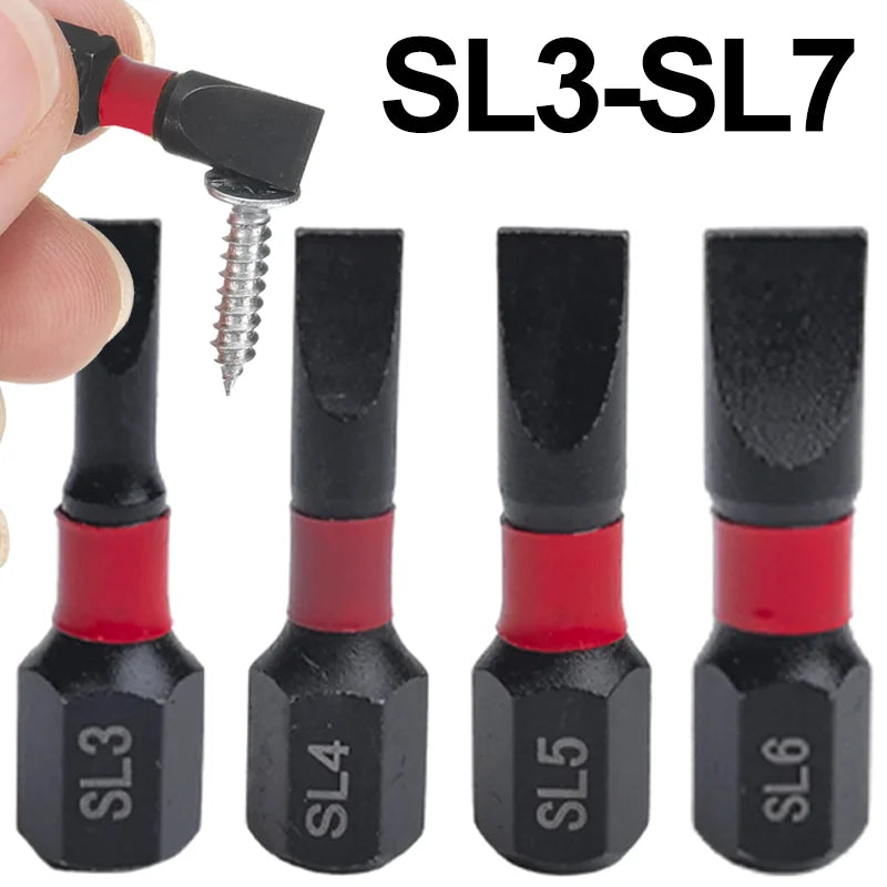 Slotted crewdriver Bit Hex Shank Magnetic Flat Head Bits 1/4" S2 Steel Screw Driver Bit for Power Tools SL3/SL4/SL5/SL6/SL7