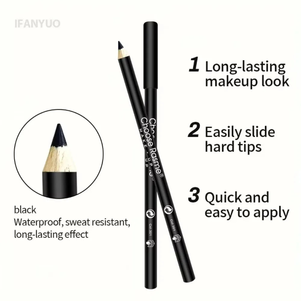 Black waterproof eyeliner pencil with long-lasting, sweat-resistant makeup features