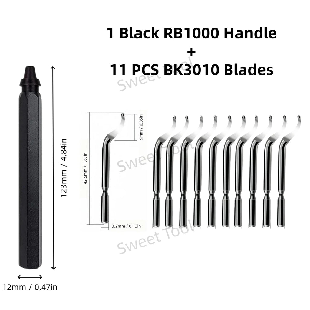 Deburring Tool Set RB1000 Black Metal Handle with 1/10/11 Swivel Blades for Metal PVC Plumbing 3D Printing Plastic Copper Resin