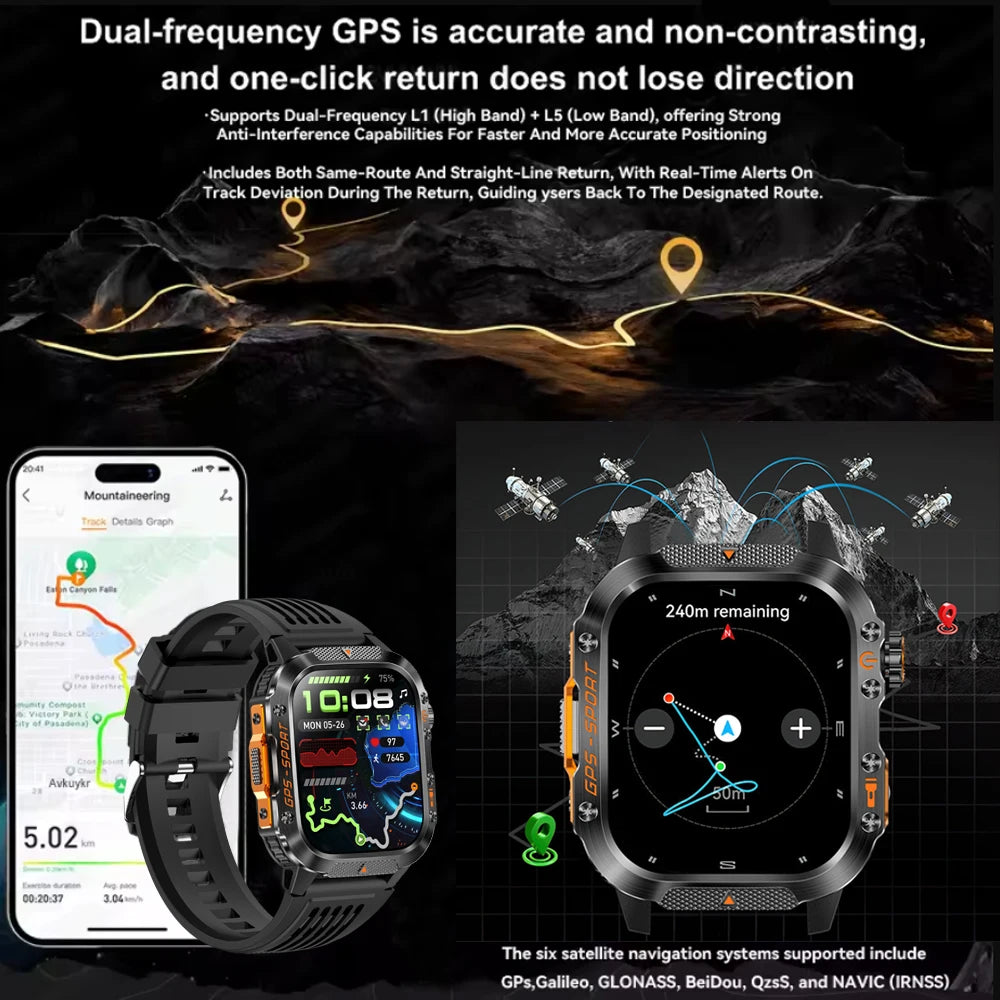 2025 New Dual-Frequency Satellite GPS Sports Smart Watch Compass Barometer Bluetooth Call 10ATM Waterproof Swim Smart Bracelet