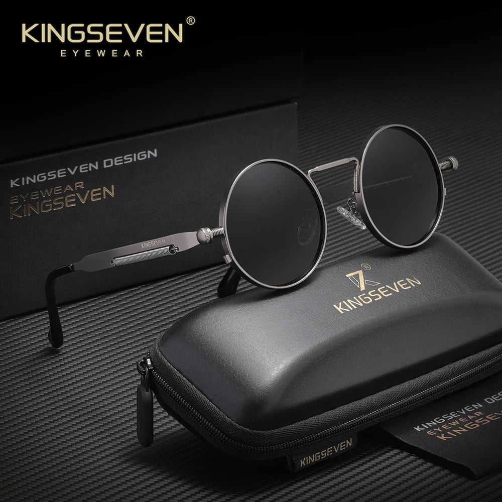 KINGSEVEN Polarized Round Sunglasses Men Retro Vintage Style Women Steampunk Sun Glasses for Men