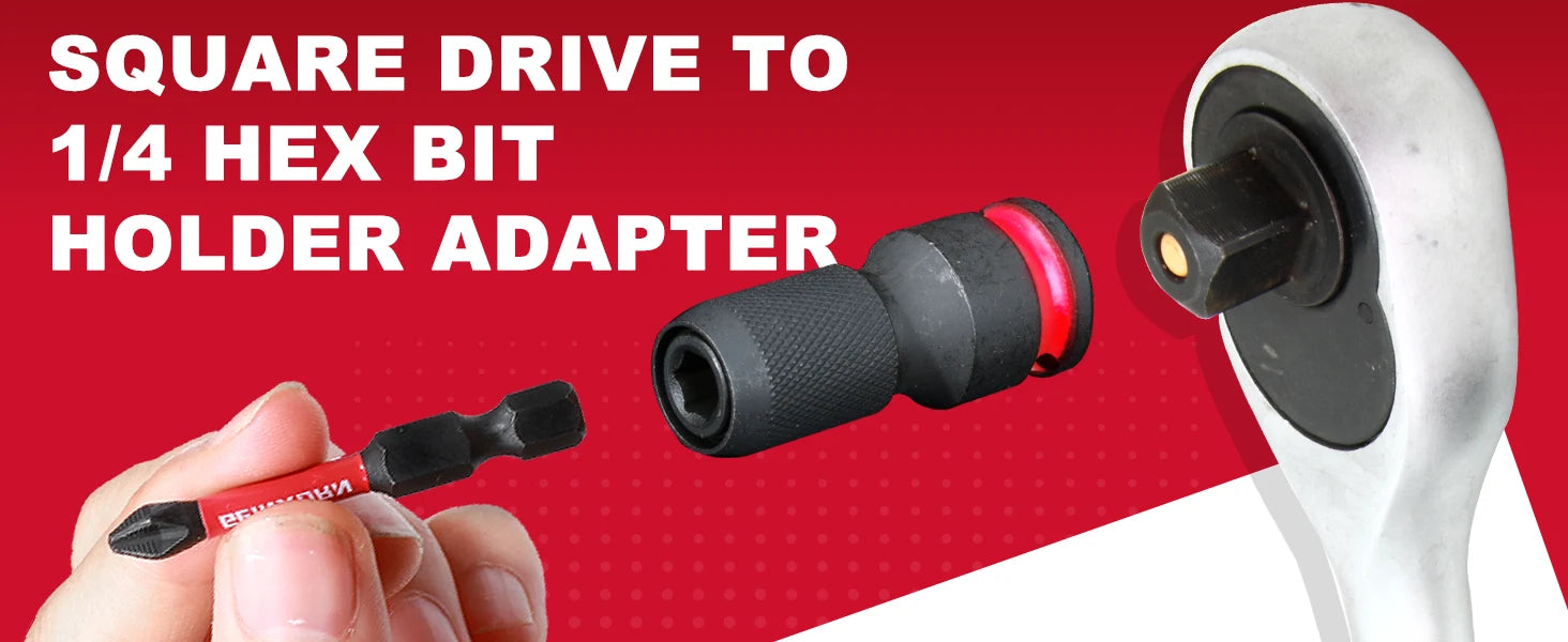 Geinxurn Impact Screwdriver Bit Holders,1/2-Inch Square Drive to 1/4-Inch Quick Release Hex Socket Adapter with screwdriver bits