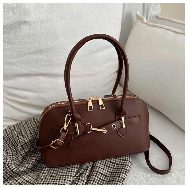 Modern  Shaped Women's Handbag Crossbody Commuter Bag Fashionable Retro Bowling Bag Soft Handle Polyester