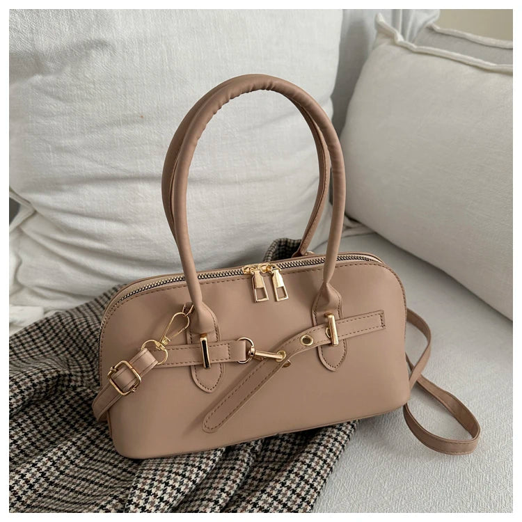 Modern  Shaped Women's Handbag Crossbody Commuter Bag Fashionable Retro Bowling Bag Soft Handle Polyester