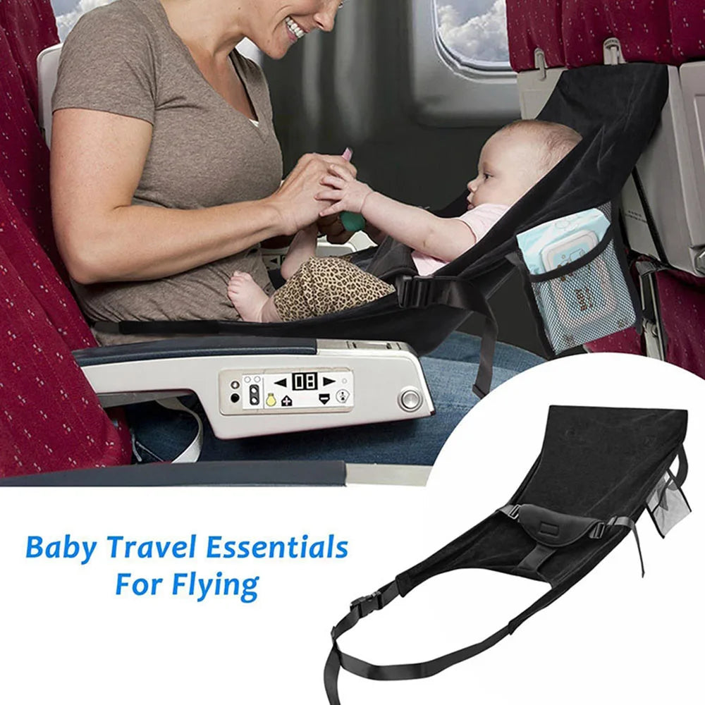 Kids Airplane Seat Extender Toddler Airplane Bed with Side Pocket Comfortable Breathable baby plane Travel Footrest Hammock